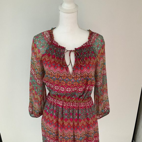 DVF Diane Von Furstenberg Dress Parry Silk Blouson Peasant 2 Pink Floral - Picture 3 of 15